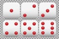 White realistic dice collection with red dots set of 6 vector available