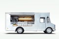 White realistic food truck isolated on white. 3d rendering.