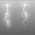 White realistic lightning. Thunder spark light on transparent background. Illuminated realistic path of thunder and many Royalty Free Stock Photo