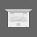 White realistic open laptop keyboard top view vector illustration. Modern notebook with touchpad