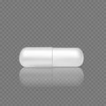 White realistic pill. 3d render of capsule tablet. Healthcare and medicine object. Vector