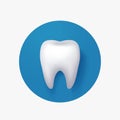 white realistic tooth icon on blue back