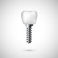 White realistic tooth implant illustration. Dentist care and tooth restoration medicine background on white background. Vector