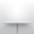 White realistic vector shelf or table on one pole stand. Advertising equipment mockup in 3d style. Empty template for product dis