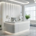 white reception desk in a clinic with light colorful walls soft light for healthcare medical card design Royalty Free Stock Photo