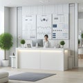 white reception desk in a clinic with light colorful walls soft light for healthcare medical card design Royalty Free Stock Photo