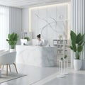 white reception desk in a clinic with light colorful walls soft light for healthcare medical card design Royalty Free Stock Photo