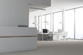 White reception desk open space office side view