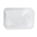 White Rectangle Blank Styrofoam Plastic Food Tray Container. Vector Mock Up Template