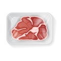 White Rectangle Styrofoam Plastic Food Tray Container with steak. Vector Mock Up Template
