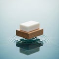 The wood has a natural grain pattern and the soap appears smooth and glossy Royalty Free Stock Photo
