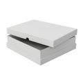 White rectangular box with hinged lid slightly ajar on plain background Royalty Free Stock Photo