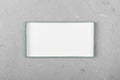 White rectangular empty open box, top view on white wooden background. top view Royalty Free Stock Photo