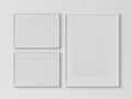 White rectangular frames hanging on a white wall mockup 3D rendering