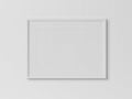 White rectangular horizontal frame hanging on a white wall mockup 3D rendering