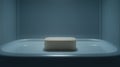 A white rectangular object sits in a blue rectangular container. Royalty Free Stock Photo