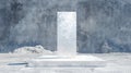 A white rectangular pillar stands on a white square platform against a gray concrete wall. Royalty Free Stock Photo