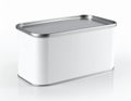 White Rectangular Tin Container with Silver Lid and Rim on Reflective Surface metal Royalty Free Stock Photo