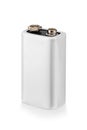White rectangular 9-volt battery isolated on a clean white background Royalty Free Stock Photo