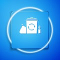 White Recycle bin with recycle symbol icon isolated on blue background. Trash can icon. Garbage bin sign. Recycle basket Royalty Free Stock Photo