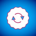 White Recycle symbol icon isolated on blue background. Circular arrow icon. Environment recyclable go green. Vector Royalty Free Stock Photo