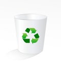 White recycle trash garbage bin with green recycle