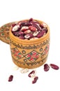White and red beans in a wooden barrel Royalty Free Stock Photo