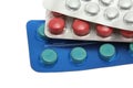 White red and blue pills Royalty Free Stock Photo