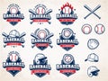 White, red and blue Vector Baseball logos Royalty Free Stock Photo