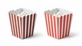 The white and red buckets of Popcorn are isolated on white background. Blank square and round packs for chicken, potato Royalty Free Stock Photo