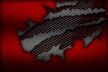 White and red carbon fiber tear on the red metallic mesh. Royalty Free Stock Photo