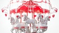 White and red carousel with heart-shaped horses. Royalty Free Stock Photo