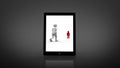 White and red characters walking displayed on digital tablet