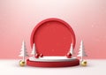White and Red Christmas Podium Product Display Mockup Showroom Showcase Royalty Free Stock Photo