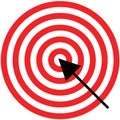 white and red circles like a target and a black arrow pointing to the ideal center as a concept of choice and decision