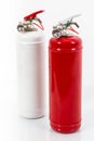 White and red Colored retro fire extinguisher isolated on white Royalty Free Stock Photo