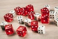 White and red dice scattered on the table Royalty Free Stock Photo