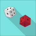 Dices on a blue background. Vector illustration. Close-up. Gambling entertainment, poker, casino. Royalty Free Stock Photo