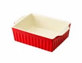 White and red enamel ceramic baking dish isolated on white Royalty Free Stock Photo