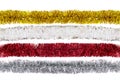 White, red, golden, silver Christmas tinsels isolated