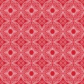 White on red hand drawn wavy line tile in a circle seamless repeat pattern background Royalty Free Stock Photo