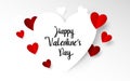 White and Red Heart with Happy valentines day typography. Paper art and craft style