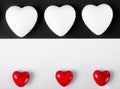 White and red hearts on black and white background Royalty Free Stock Photo