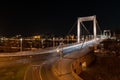 White and red light trails of cars on Elisabeth bridge over Danube at night Budapest Hungary Europe Royalty Free Stock Photo