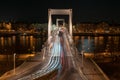 White and red light trails of cars on Elisabeth bridge over Danube at night Budapest Hungary Europe Royalty Free Stock Photo