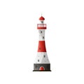 White red lighthouse with shadow and peak on roof in flat design Royalty Free Stock Photo