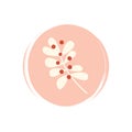 white and red mistletoe twig icon vector, illustration on pink circle with brush texture, for social media story and highlights