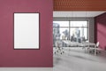 White and red open space office interior with poster Royalty Free Stock Photo