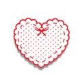 White and red paper cut heart sticker with ribbon and polka dots