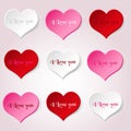 White red and pink valentine hearths from paper with i love you decoration element eps10